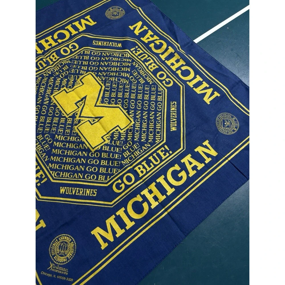 Vintage University Of Michigan Bandana 22x21 Wolverines Blue Yellow 80s 90s